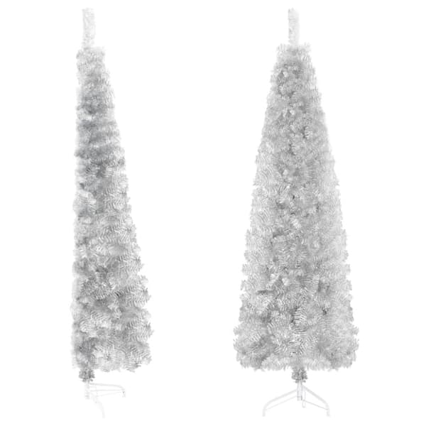 Smal halv plastgran med stativ silver 210 cm