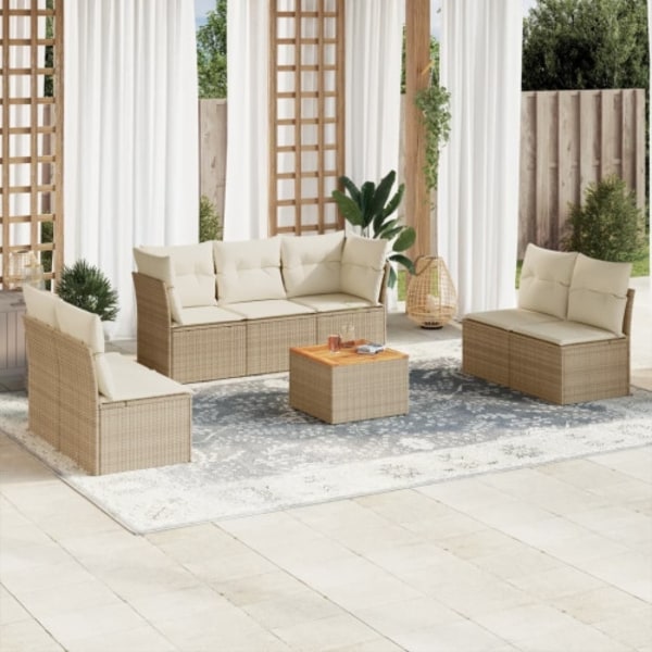 Matgrupp för trädgården med dynor 8 delar beige konstrotting
