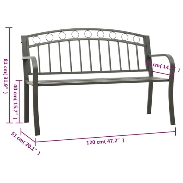 Trädgårdsbänk grå 120 cm stål