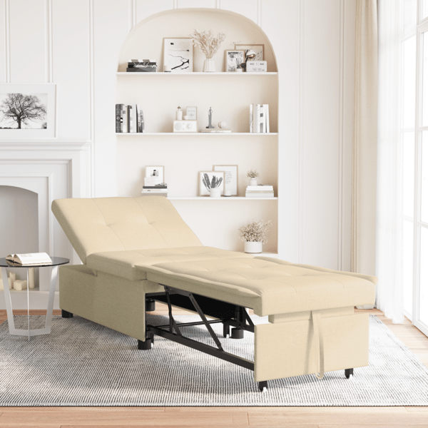 Pull Out Sofa Bed Kräm 194 x 50 x 82 cm tyg