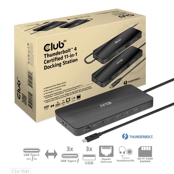 Club 3D - dockningsstation - USB-C / Thunderbolt 3 / Thunderbolt 4 - 3 x Thunderbolt 4 - 1GbE