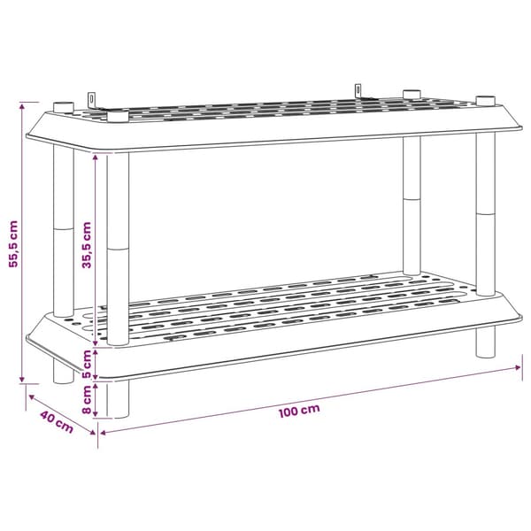 Hyllsystem 2 nivåer 100 x 40 x 55,5 cm PP Vit