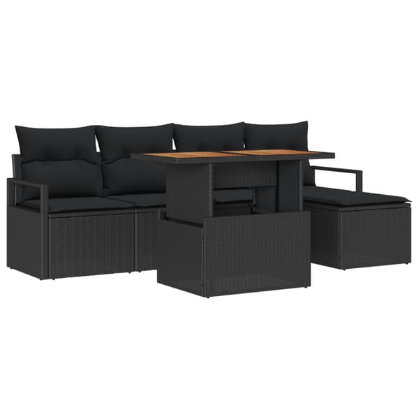 Trädgårdsoffset med lagring 6 pcs Svart Poly rattan