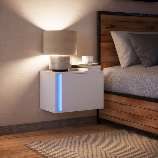 Väggmonterat sängbord med LED-lampor vit