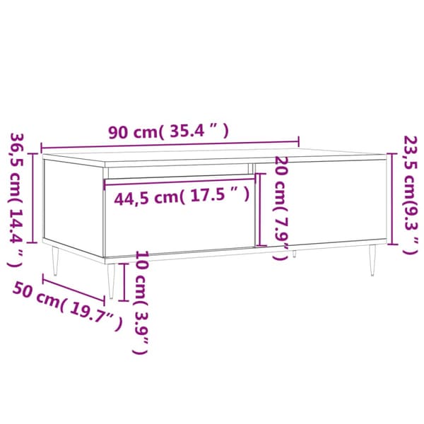 Soffbord vit 90x50x36,5 cm konstruerat trä