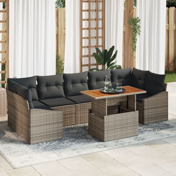 Trädgårdsoffset 8 pcs Grå Poly Rattan och Pulverlackerad Stål