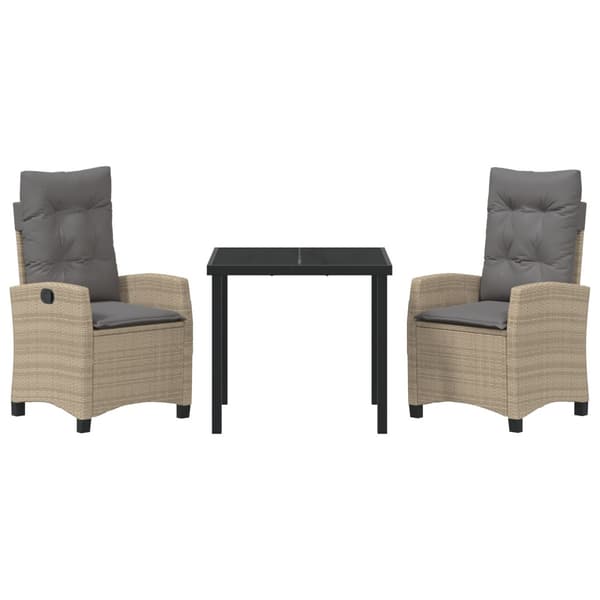 Trädgårdsmöbelset med kudde 3 pcs Beige konstrotting