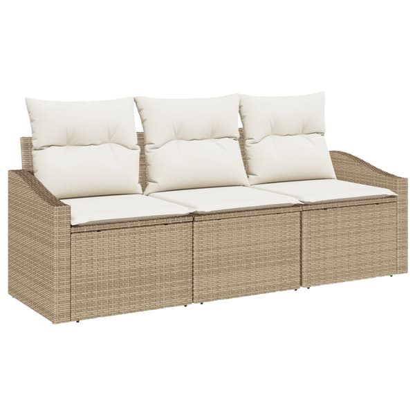 Trädgårdsoffset med kudde 3 pcs Beige och vit konstrotting