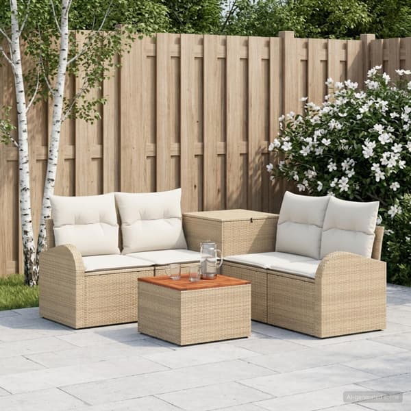 Soffset 6 st Beige och krämvit Poly Rattan och stål