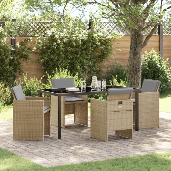 Trädgårdsmöbelset med kudde 5 pcs Beige konstrotting
