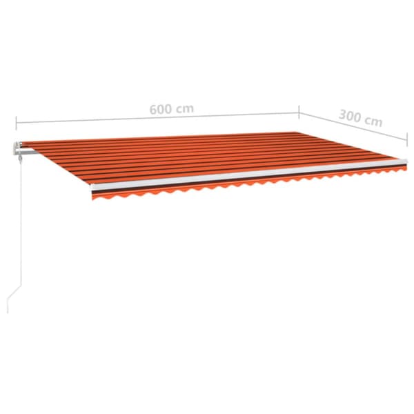 Automatisk markis med vindsensor & LED 600x300 cm orange/brun