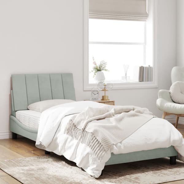 Bed Frame without Mattress "Hanko" Light Grey 90x190 cm Velvet