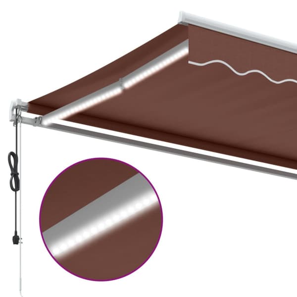 Elektrisk markis med LED och sensor 6 x 3 m Brun 100% Polyester