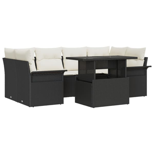 Trädgårdsoffset med kudde 7 pcs Svart Poly rattan