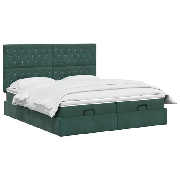 Ottoman-säng med madrass och LED Mörkgrön 200 x 200 cm Sammet