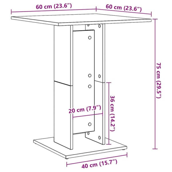 Cafébord vit 60x60x75 cm konstruerat trä