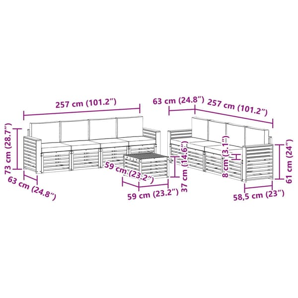 Soffgrupper 9 pcs Vit och antracit 59 x 59 x 37 cm Polyester
