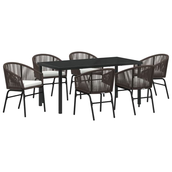 Trädgårdsmöbelset 7 pcs Brun Pulverlackerat stål