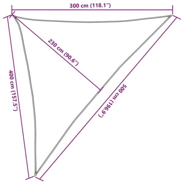 Solsegel 160 g/m² triangulär ljusgrå 3x4x5 m HDPE
