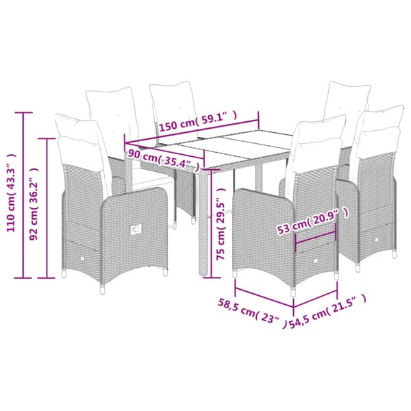 Caféset med dynor 7 delar konstrotting grå