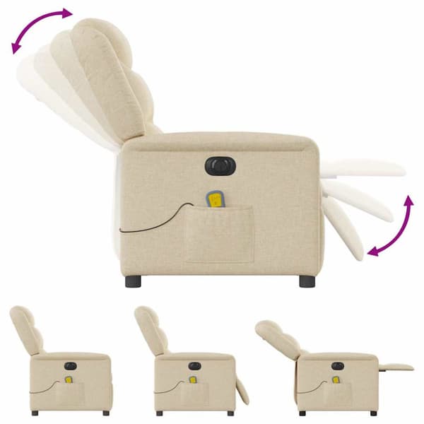 Elektrisk massagefåtölj gräddvit tyg
