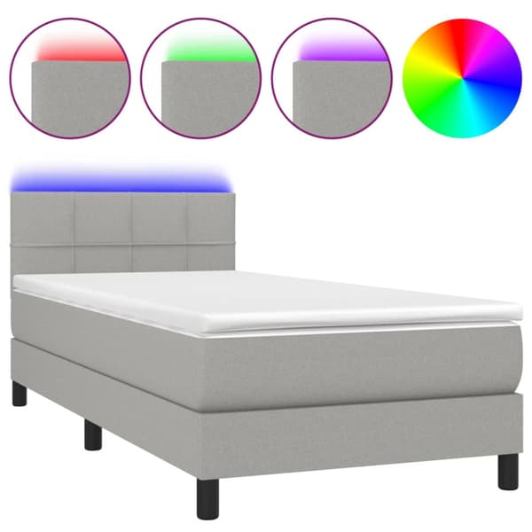 Ramsäng med madrass & LED ljusgrå 90x200 cm tyg