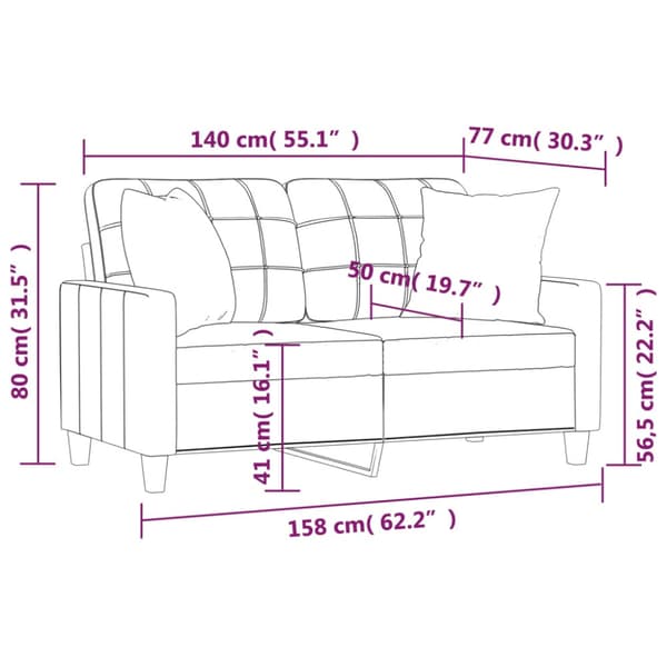 2-sits soffa med prydnadskuddar gräddvit 140 cm konstläder