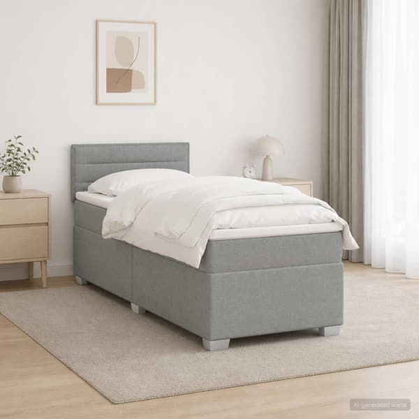 Boxspring säng med madrass och LED Ljusgrå 100 x 200 cm Tyg