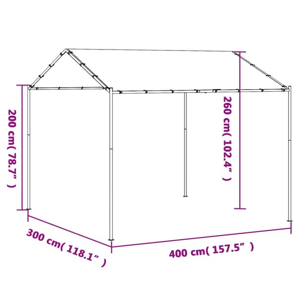Paviljong Vit 4 x 4 x 2,6 m Stål och Polyester