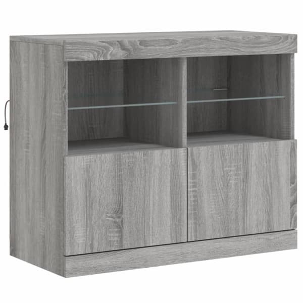 Skänk med LED-belysning grå sonoma 202x37x67 cm