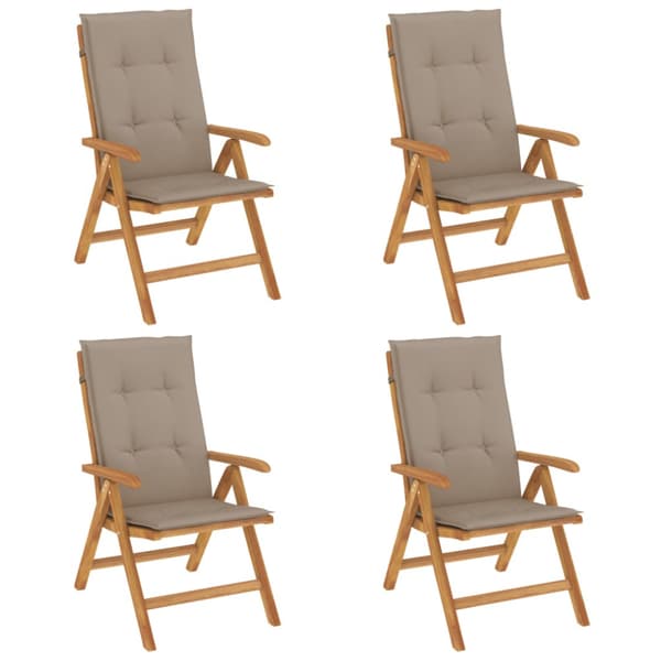 Fällbara fåtöljer med dynor, 4 st, massivt trä, teak
