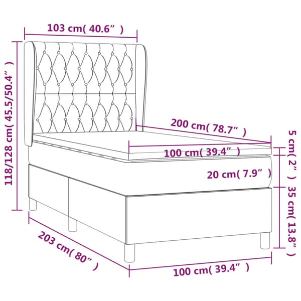 Ramsäng med madrass mörkgrå 100x200 cm sammet