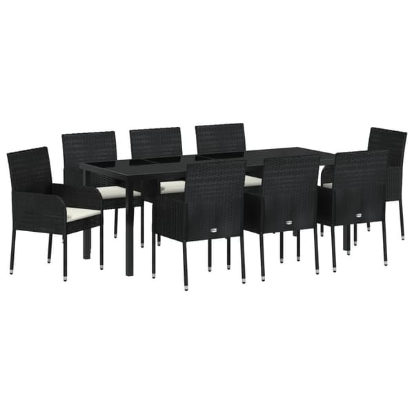 Trädgårdsmöbelset med kudde 9 pcs Svart konstrotting
