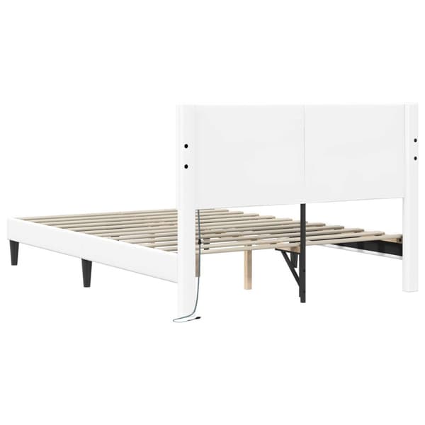 Sängram med LED-ljusslingor Vit 140 x 200 cm Konstläder