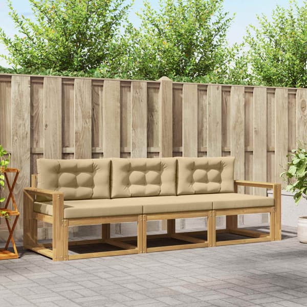 Utomhussoffset med kudde 3 pcs Vit och Beige Polyester