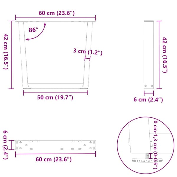 Soffbordsben V-formade 2 st antracit 60x(42-43,3) cm stål