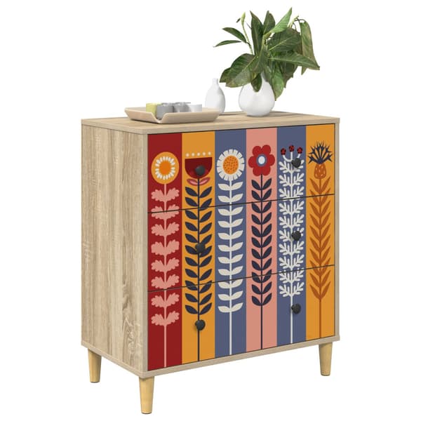 Kommode ESSEN Solrosmönster 66 x 36,5 x 75 cm Konstruerat trä