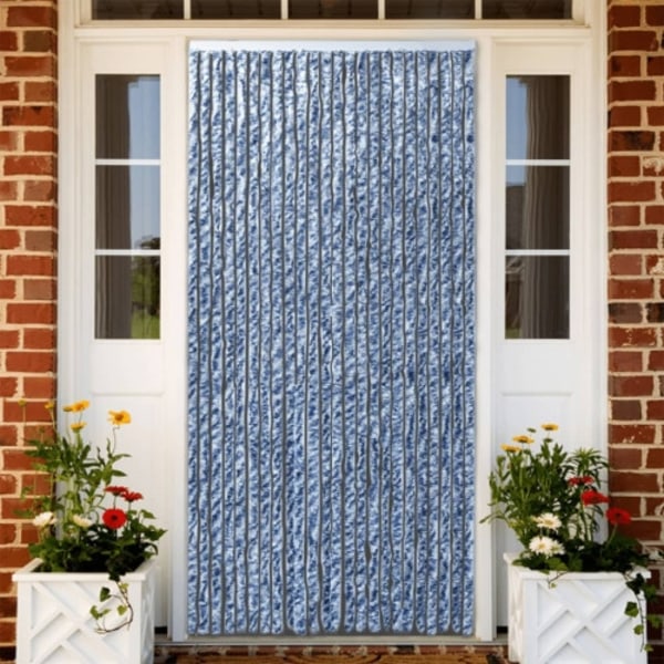 Insektsgardin blå och vit 100x200 cm chenille