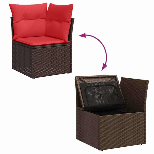 Trädgårdsoffset med kudde med lagring 10 pcs Brun Poly rattan