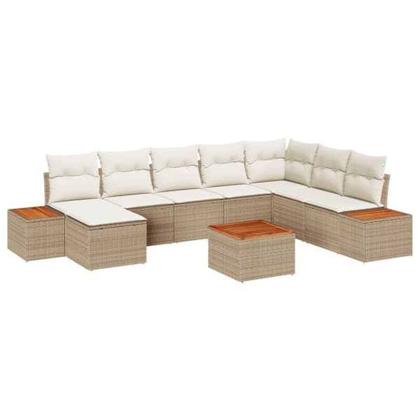 Trädgårdsoffset med kudde 9 pcs Beige Poly rattan