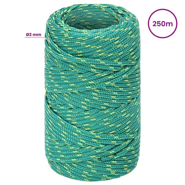 Mångsidigt bruksrep 2 mm 250 m Grön PP 27 kg Maxbelastning