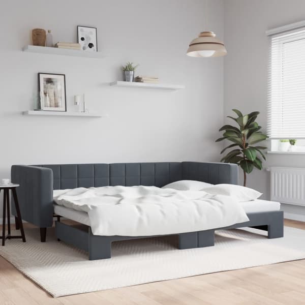 Dagbädd utdragbar mörkgrå 90x200 cm sammet
