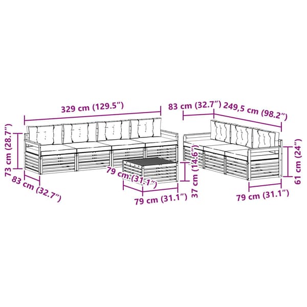Utomhussoffset 8 pcs Vit och grädde 79 x 79 x 37 cm Polyester