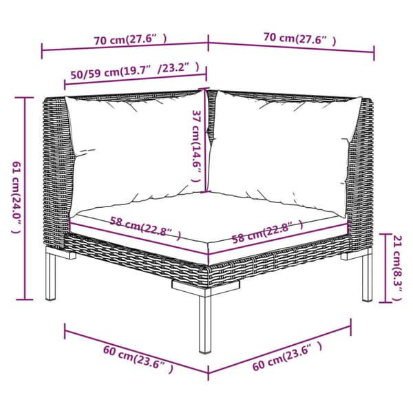 Trädgårdsgrupp med dynor 6 delar mörkgrå konstrottning