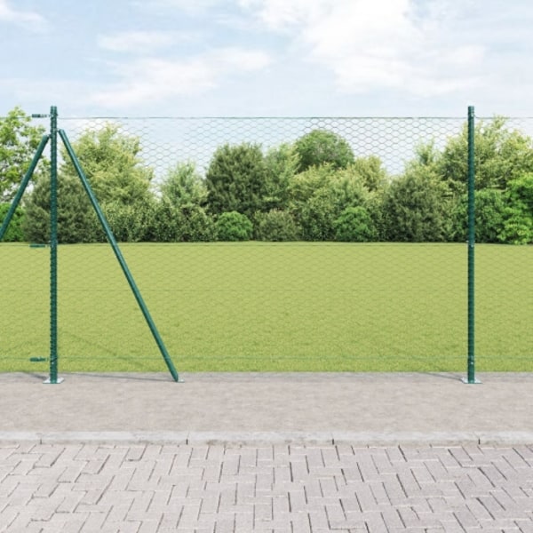 Hexagon Staket Grön 1.4x100 m Stål, vidaXL Staketstolpar med Basplattor 13 st Ø32mm 78.5cm Galvaniserat Stål