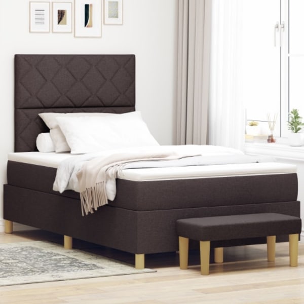 Boxspring säng med madrass & bänk mörkbrun 120x200 cm tyg