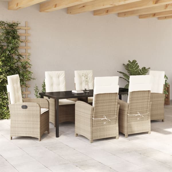 Trädgårdsmöbelset med kudde 7 pcs Beige konstrotting