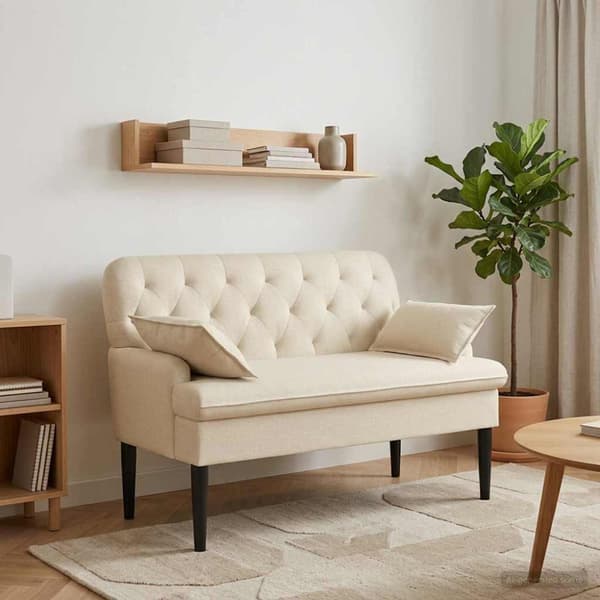 Loveseat med knapprapport Gräddvit 111 x 68 x 80 cm Tyg