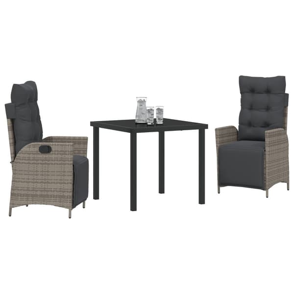 Trädgårdsmöbelset med kudde 3 pcs Grå konstrotting