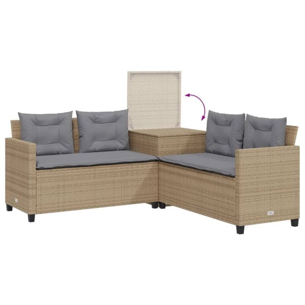 Trädgårdssoffa med bord och dynor L-formad beige konstrotting